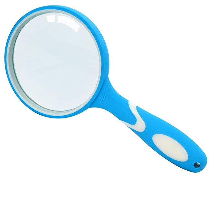 Nydotd 3.5 Inch 10X Optical Quality Handheld Magnifier with Easy Grip Ergonomic Non-slip Rubber Handle for Seniors, Maps, Jewellery, Hobbies by (White & Blue)