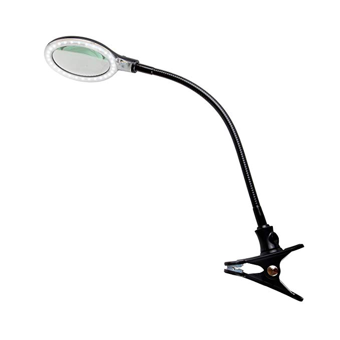Brightech- LightView Flex LED Magnifier Clamp Lamp- Gooseneck Light for Desk, Table & Easel Use – Daylight Super Bright, Perfect for Reading, Hobbies, Task Crafts or Workbench- Black