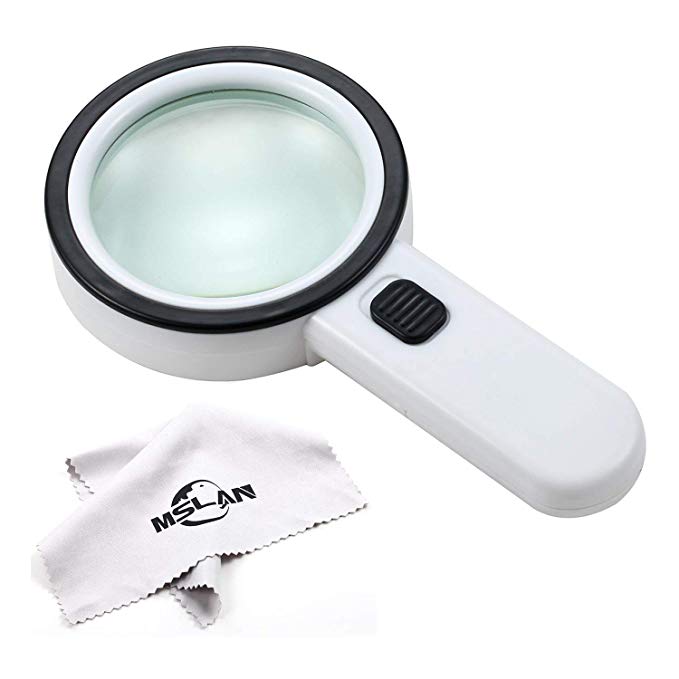 MSLAN Handheld Lighted Magnifier for Reading,Extra Large 20X Magnifying Glass with 12 Bright LED Lights,Inspection,Exploring,Hobbies and More (White)