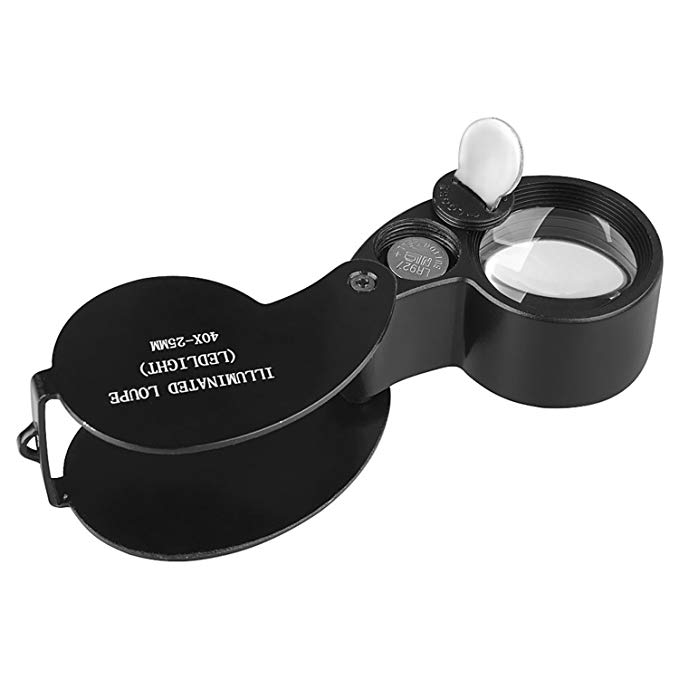 Theo&Cleo 40X 25mm Magnifying Power Jeweler Loupe Loop Magnifier Glass with LED Light