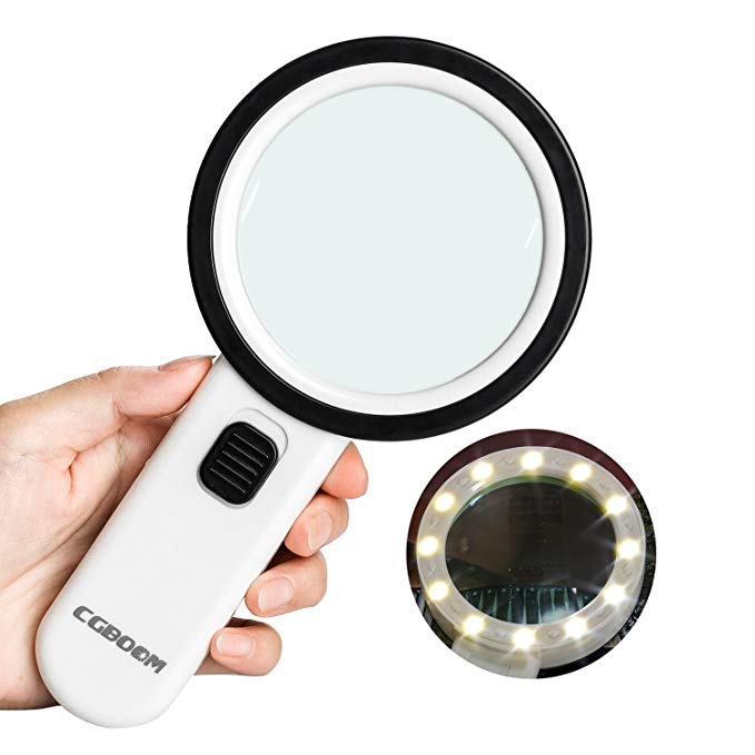 Magnifying Glass with Light, 30X Handheld Lighted Magnifier with 12 LEDs Double Glass Lens Led Magnifiers for Seniors Reading, Coins, Stamps, Map,Jewelry, Inspection, Macular Degeneration