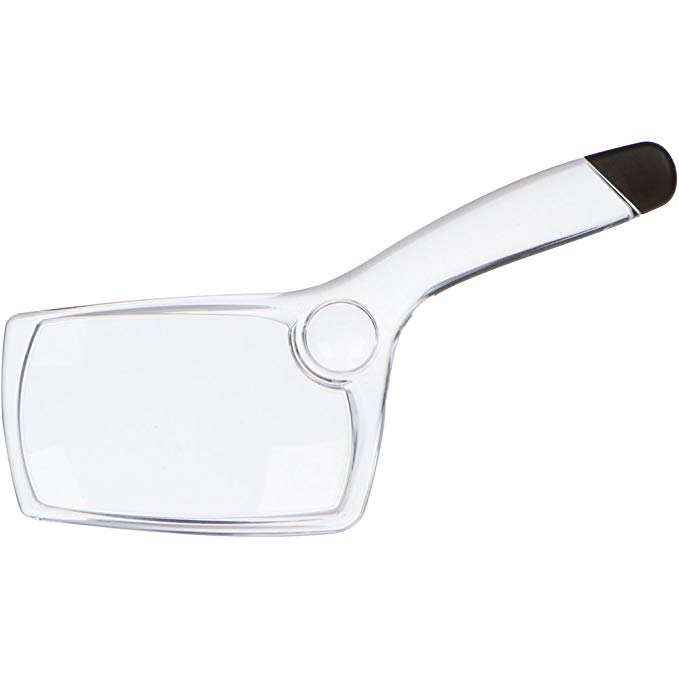 Clear Magnifying Glass - Two Lens Reading Magnifier - 2X/6X Magnification - 3.5 x 2 Inch Lens