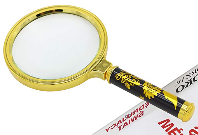 90mm Handheld 5X Loupe Magnifier Magnifying Glass Lens Perfect Viewing 1PC (Gold)