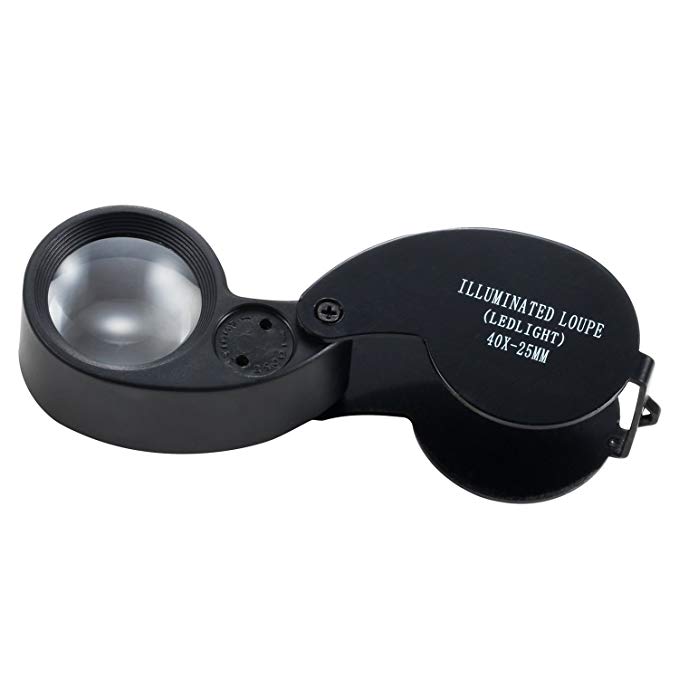 NYKKOLA 40 X 25mm Led Lighted Jewelers Eye Loupe with Aluminium Alloy Design Magnifying Glass for Gems Jewelry Rocks Stamps Coins Watches Hobbies Antiques Models Photos