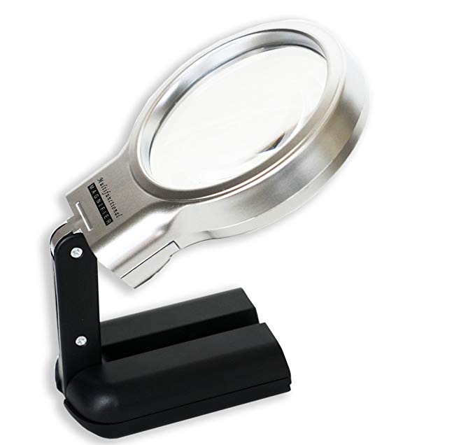 iMagniphy LED Hands Free Magnifying Glass with Stand - 2X + 4X. Best Portable Illuminated Magnifier For Reading, Inspection, Soldering, Needlework, Repair, Hobby & Crafts