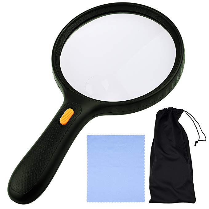 KARE AND KIND EXTRA LARGE 3 LED Handheld Magnifying Glass with dual glass - Magnifier For Senior Reading, Hobbies and Crafts, Computer Repair and Jewelry Loupe (1.8X 138 mm, 5X 25 mm)