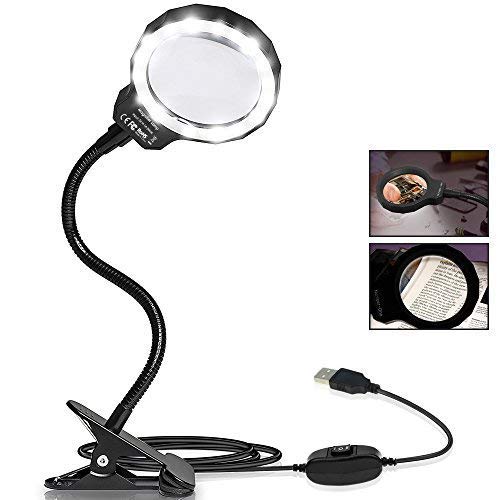 BicycleStore Magnifying Glass Light Magnifier 3X LED Magnified Glass USB Powered Magnification with Lamp and Stand Clip On Magnifier for Reading, Crafting, Jewelry Design , Hobby and More