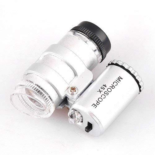 Mini 45x Microscope Magnifier, LED UV Light Pocket Magnifying Glass Jewelry Portable Loupe