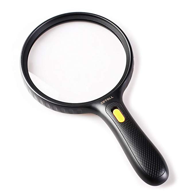 Magnifying Glass with Light, ZETOLL Super Large 5.5 inch Handheld 1.8X Magnifier lens with 5X Zoom For Reading, Exploring - Free Cleaning Cloth and Carrying Pouch