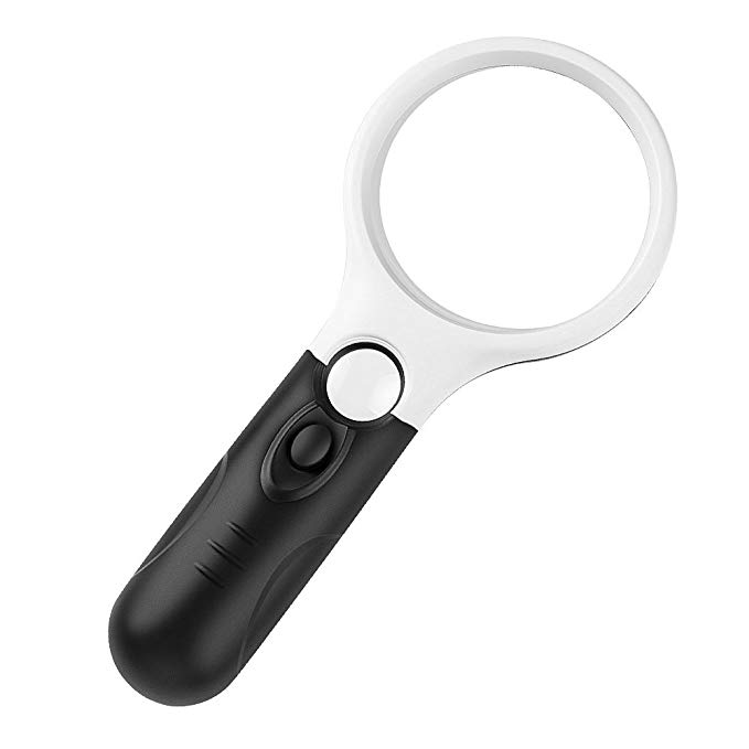 Magnifying Glass,XIANCAIDAN Magnifier with Light 3X Lens 45X Zoom-3 Bright LEDs Illuminated Magnifier for Books, Newspapers, Maps, Coins, Jewelry, Hobbies & Crafts(Black&White)
