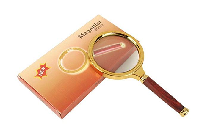 Ximkee 90mm Handheld 5X Loupe Magnifier Magnifying Glass Lens Perfect Viewing Small (90mm, Rosewood)