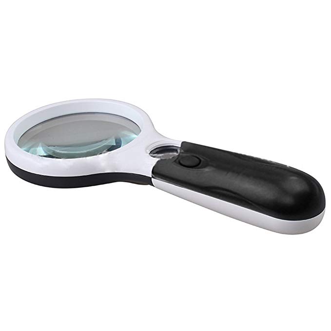 Handheld Magnifying Glass Magnifier 3 LED Light, Marrywindix 3 X 45X Handheld Magnifier (white001)
