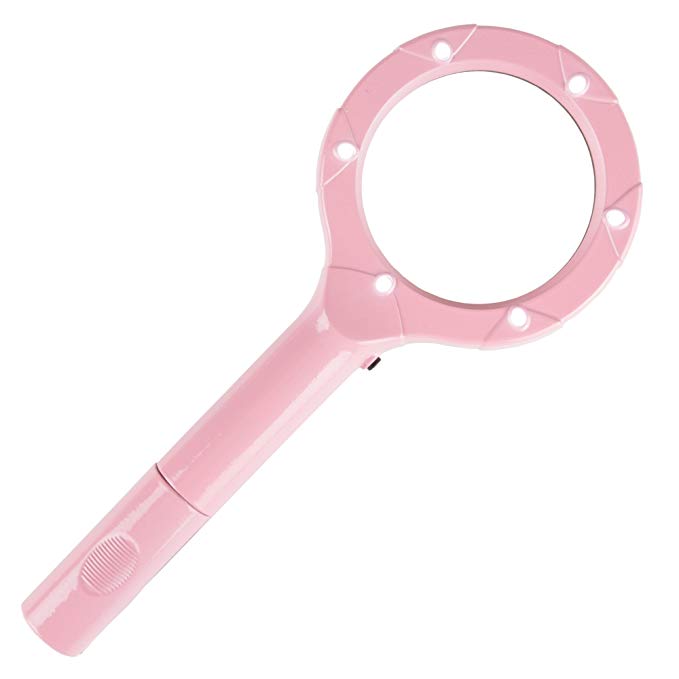 Magnifying Glass with LED Light, Lightweight Handheld Lighted 4x Magnifier (Pink) by Stalwart