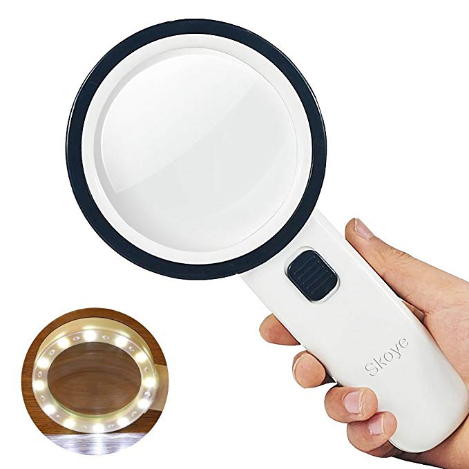 LED Handheld Magnifying Glass – Skoye 30X with 12 LED Lights Illuminated Magnifier, Read Easily at Night