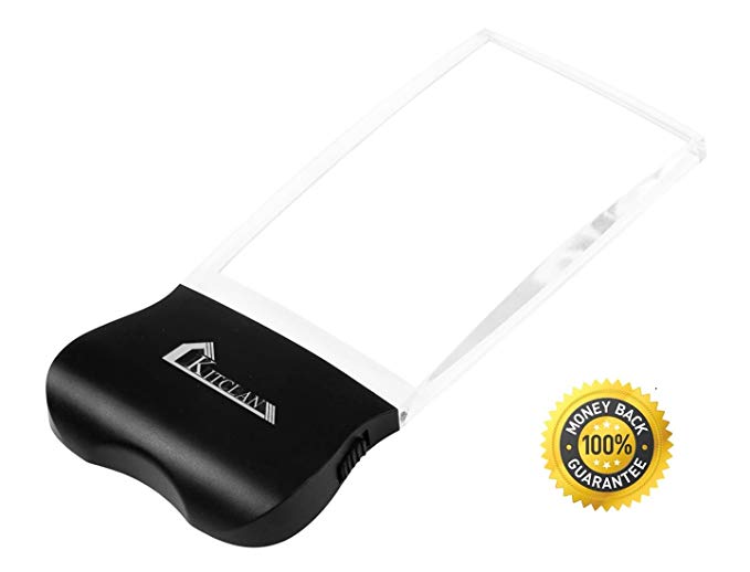 Kitclan 3 LED Lights 2X Handheld Magnifier Glass - Booklight Magnifier, 2.25