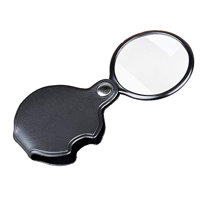 Mini Folding Pocket Magnifier with 10X Loupe 60mm Diameter Magnifying Lens for Reading Newspaper,Book,Magazine,Science Class,Hobby,Jewely,Inspection, Magnifier with Leather Sleeve Black