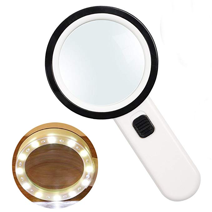 Magnifying Glass,30X High Power Handheld Magnifier with 12 LED Lights,Jumbo Double Lens Illuminated Magnifier Glasses for Reading,Inspection,Exploring,Jewelry,Hobbies and More