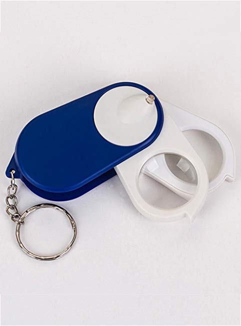 Snowmanna-New Button Switch Design 30X(Double lens) 25mm Foldable Pocket Eye Loupe Magnifier Illuminant LED Lighting Magnifying Glass with Keychain-Blue