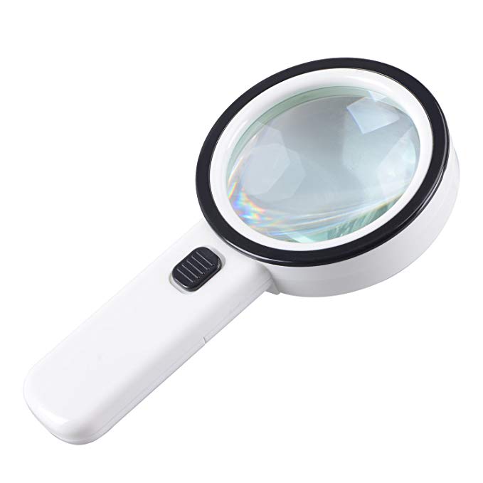 Extra Large Handheld Strong Magnifying Glass with 12 LED and UV Light,XYK 20X Best Jumbo Size Illuminated Magnifier for Reading,Inspection,Hobbies,Macular Degeneration and Currency Detecting (White)