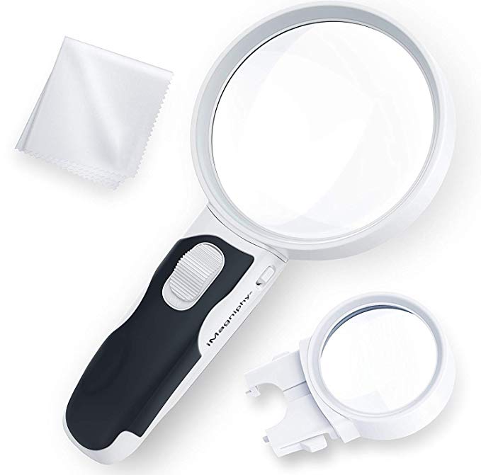 LED Magnifying Glass 10X + 5X Illuminated 2 Lens Set. Best Magnifier Set With Lights for Seniors, Macular Degeneration, Maps, Jewelry, Watch & Computer Repair, Hobbies & Stamps. Read Easily At Night