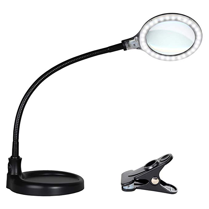 Brightech- LightView Pro Flex: LED Magnifying Lamp - 2 in 1 Clamp & Base Lamp for Table, Desk & Easel - Ultra Bright Daylight Light. Great for Reading, Hobbies, Crafts, Workbench- Black