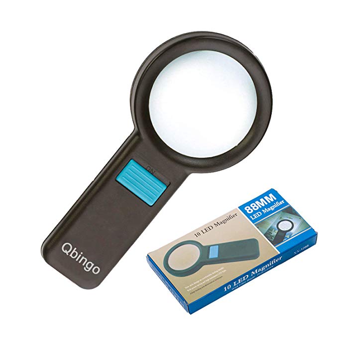 6X Reading Magnifying Glass with 10 Anti-Glare Ultra LED.Qbingo Handheld Magnifier for Low Vision,Seniors with Aging Eyes,Read Small Prints, Map,Coins,Hobbies,Jewelry Loupe, Identification of Antique