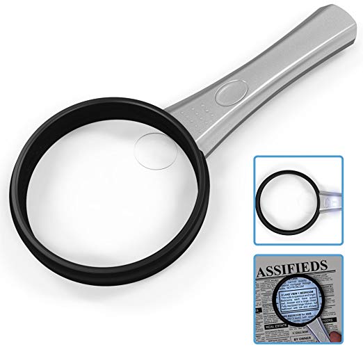 MagniPros 2X Handheld Magnifying Glass with 2 Ultra Bright LED Lights Reading Magnifier with 4X Spot Lens Ideal for Small Prints, Maps, Macular Degeneration