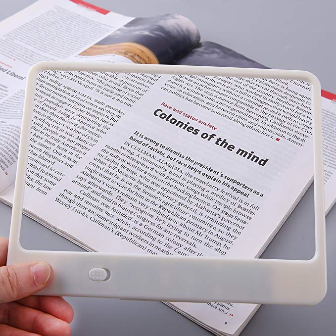 Redstore Handheld Reading Magnifier Light Large Rectangular Full Page 3X Magnifying Glass Reading Small Prints & Low Vision, White