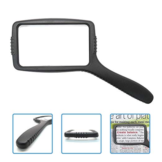 MagniPros Jumbo Size Magnifying Glass Wide Horizontal Lens(3x Magnification)- Shockproof Housing & Scratch Resistant Design W/Large Viewing Area Ideal for Reading Small Prints & Low Vision