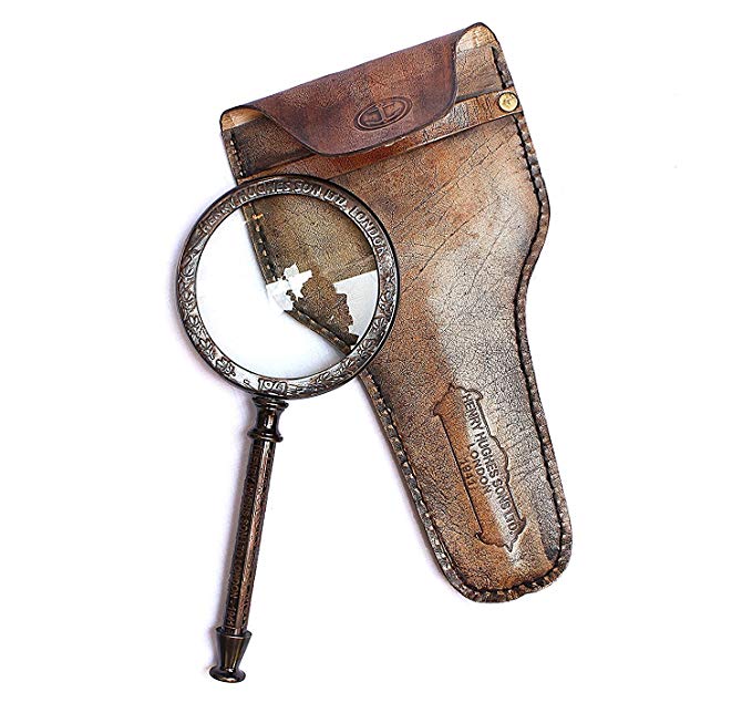 Brass Magnifier Vintage replica Magnifying Glass in Leather Case - Henry Hughes London..........