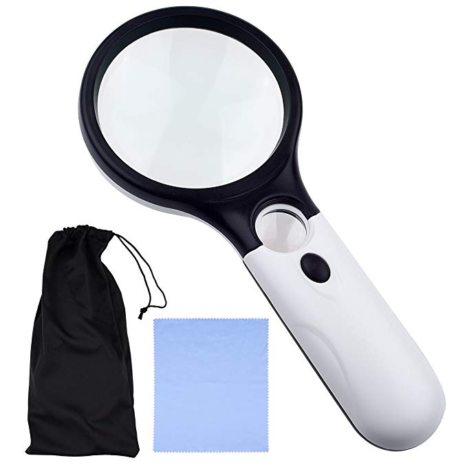 KARE AND KIND 3 LED Handheld Magnifying Glass with dual glass - 3X and 45X Magnification Power – Great for Hobbies and Crafts, Computer Repair and Jewelry Loupe (45X 22 mm, 3X 75 mm)