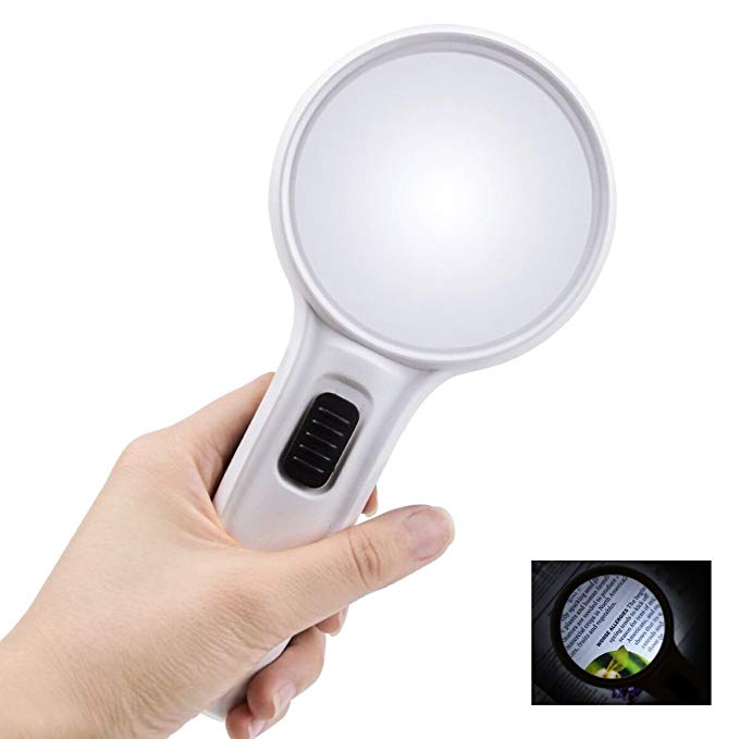 Globalstore 10X Lighted Magnifying Glass 3Inch Double Lens Loupe, Handheld Pocket 3 LED Reading Magnifier Portable