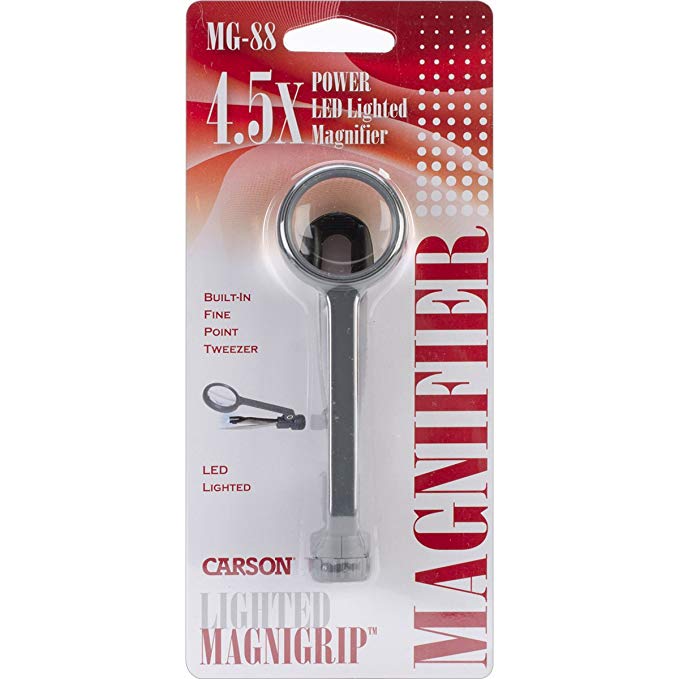 Carson Lighted MagniGrip 4.5x LED Lighted Magnifier with Precision Tweezers (MG-88)