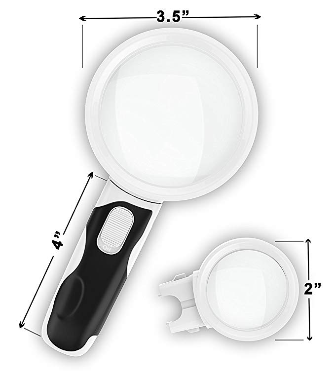 LED Magnifying Glass 10X+5X Illuminated 2 Lens Set.Best Magnifier Set